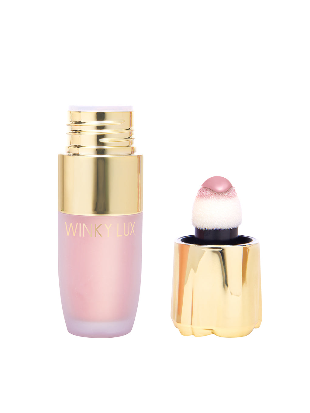 Pink Opal -- liquid highlighter bottle with cap off on white background