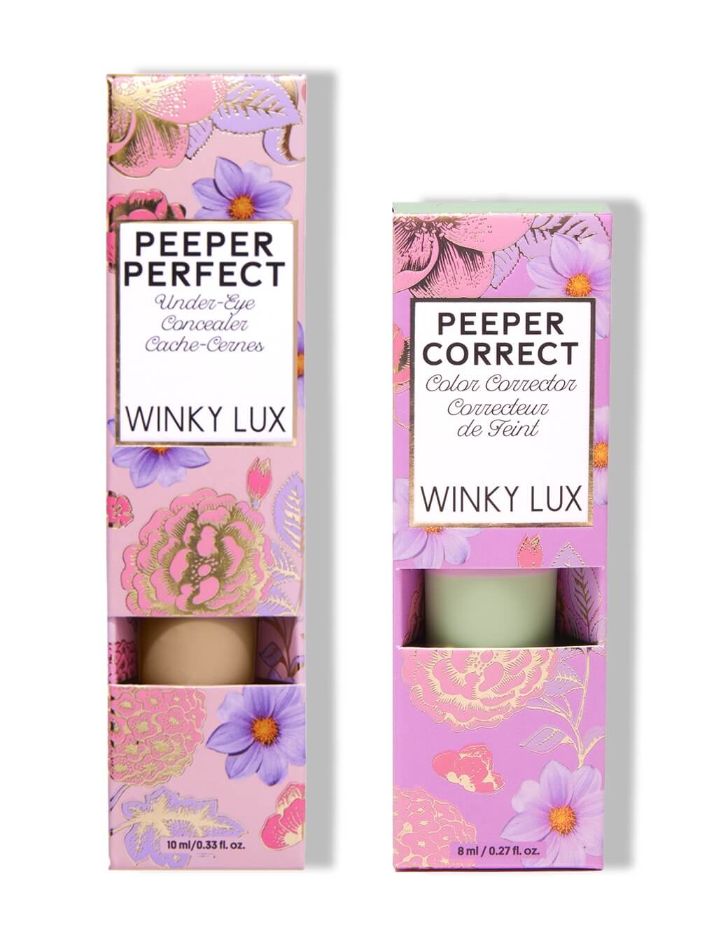 Peeper perfect under eye concealer and peeper color corrector in boxes on white background