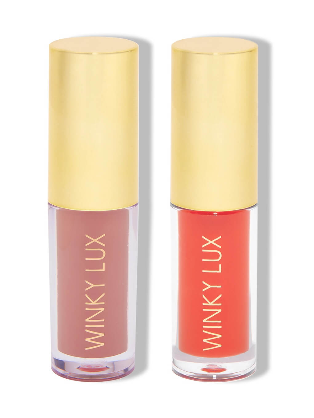 barely and very there sheer lip oils side by side on white background