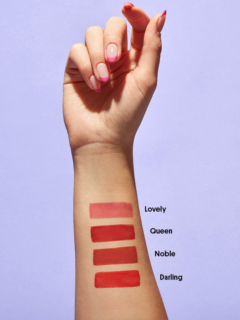 Queen -- 4 shades of cheeky rose liquid blush swatched on wrist