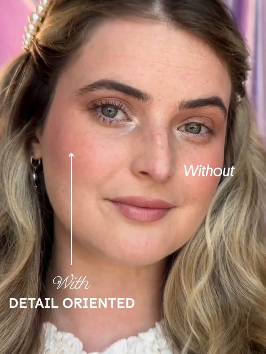 Chocolate -- image of model with and without brow detail oriented mascara on lashes