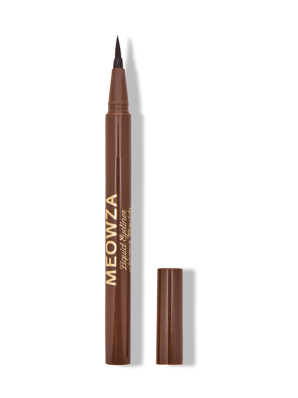 Chocolate -- meowza brown liquid eyeliner with cap off on white background