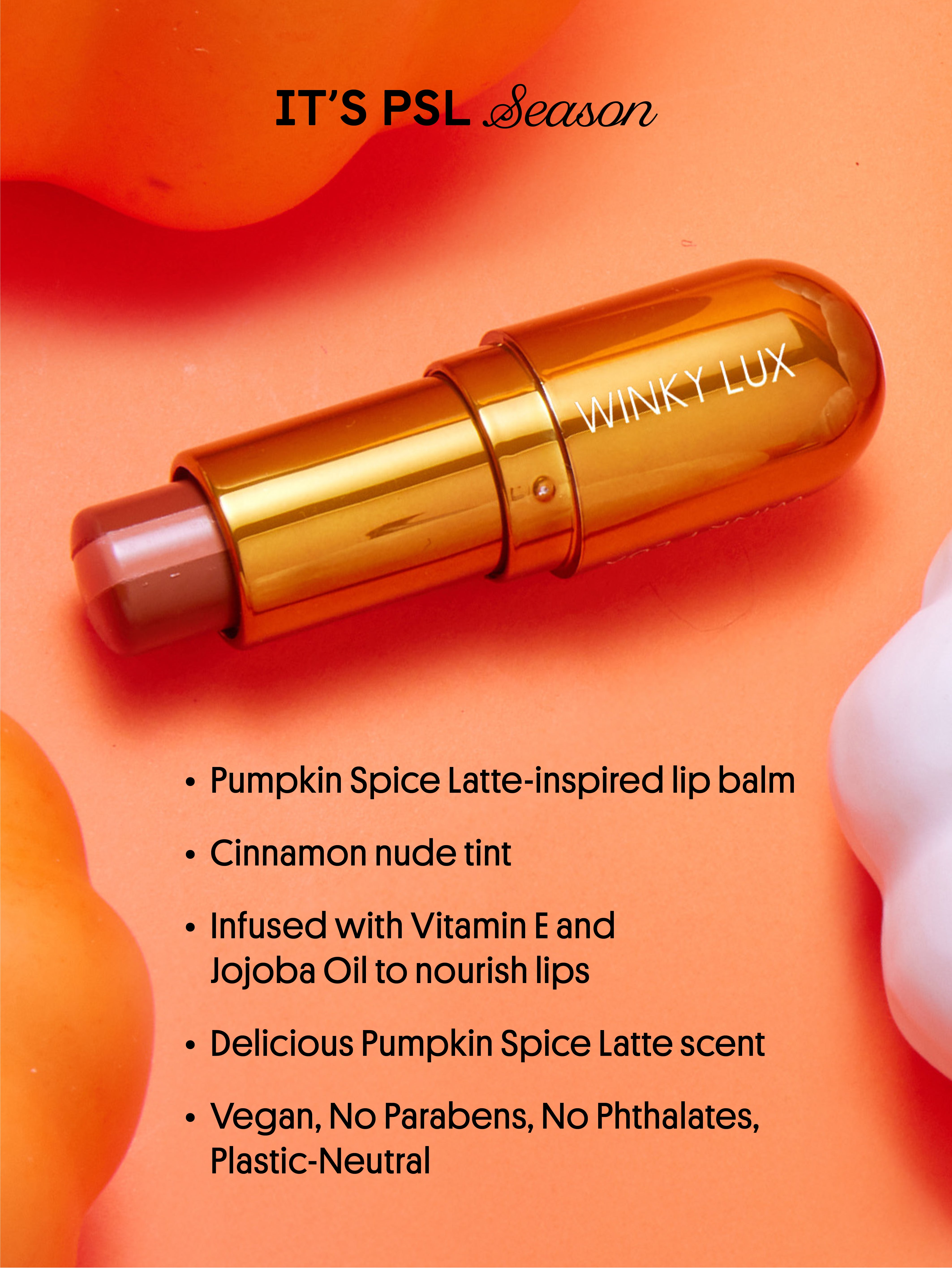 Pumpkin Spice Latte Lip Balm | Hydrates & Tints Lips | Winky Lux