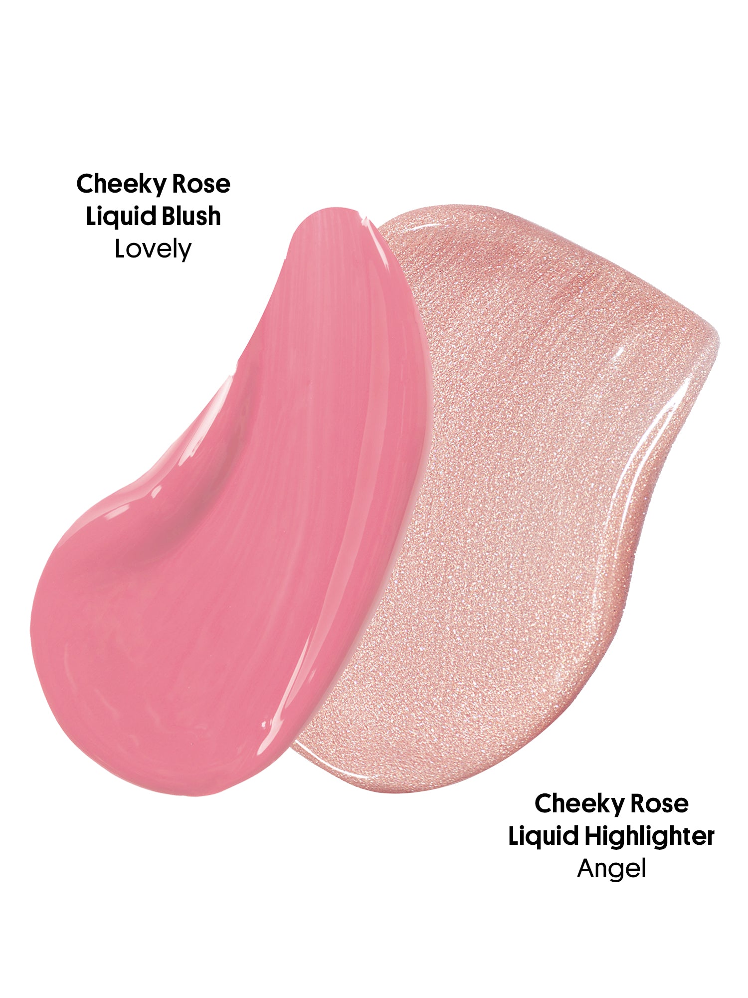 swatches of cheeky rose liquid blush and highlighter gift set on white background