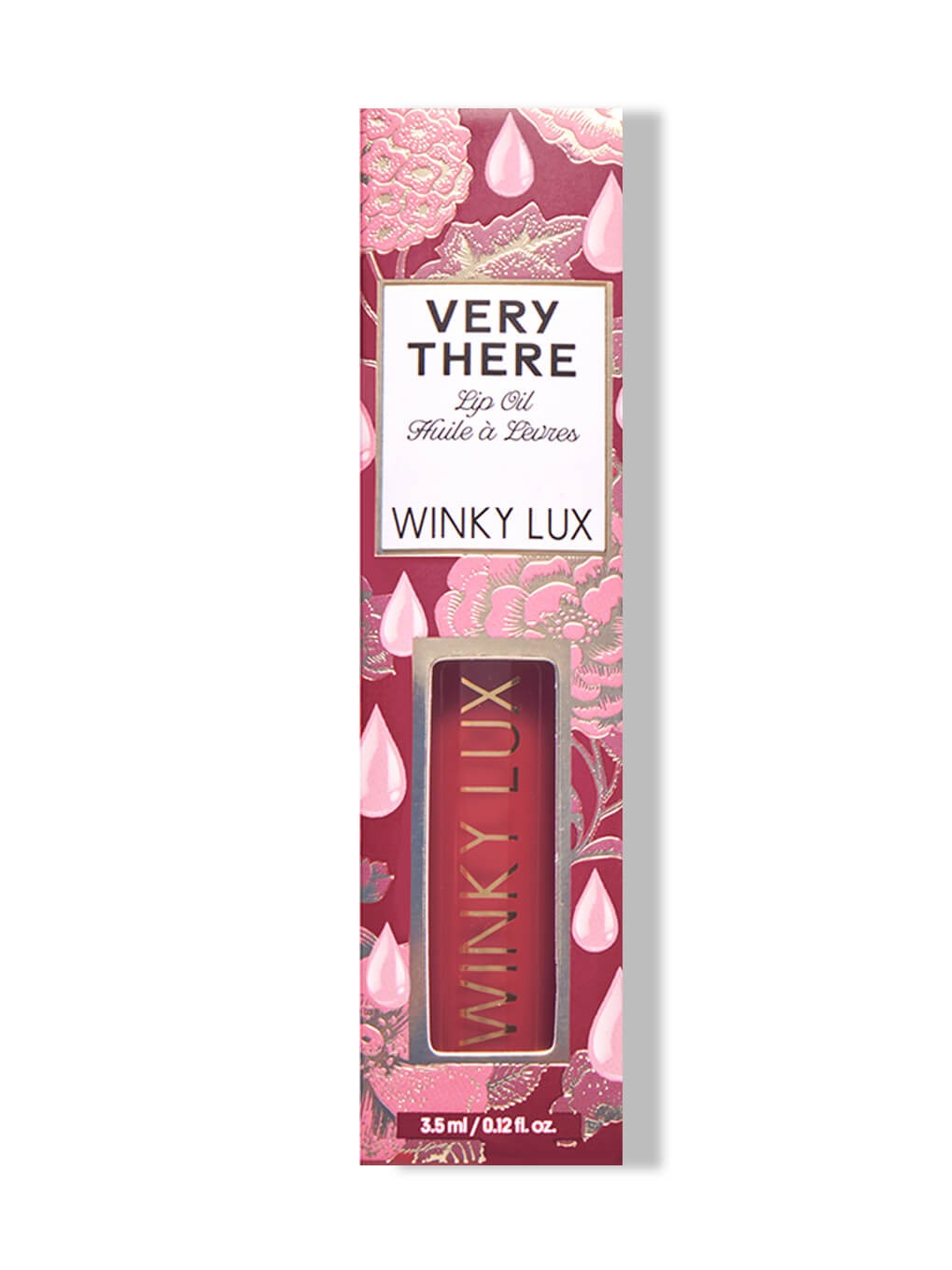 Berry -- tinted lip oil in berry pink in box on white background 