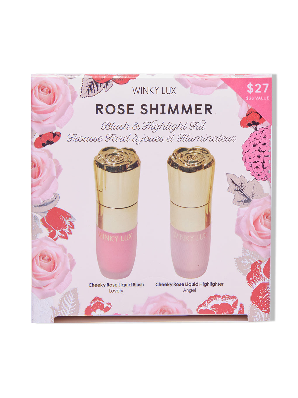 rose shimmer holiday gift set box on white background