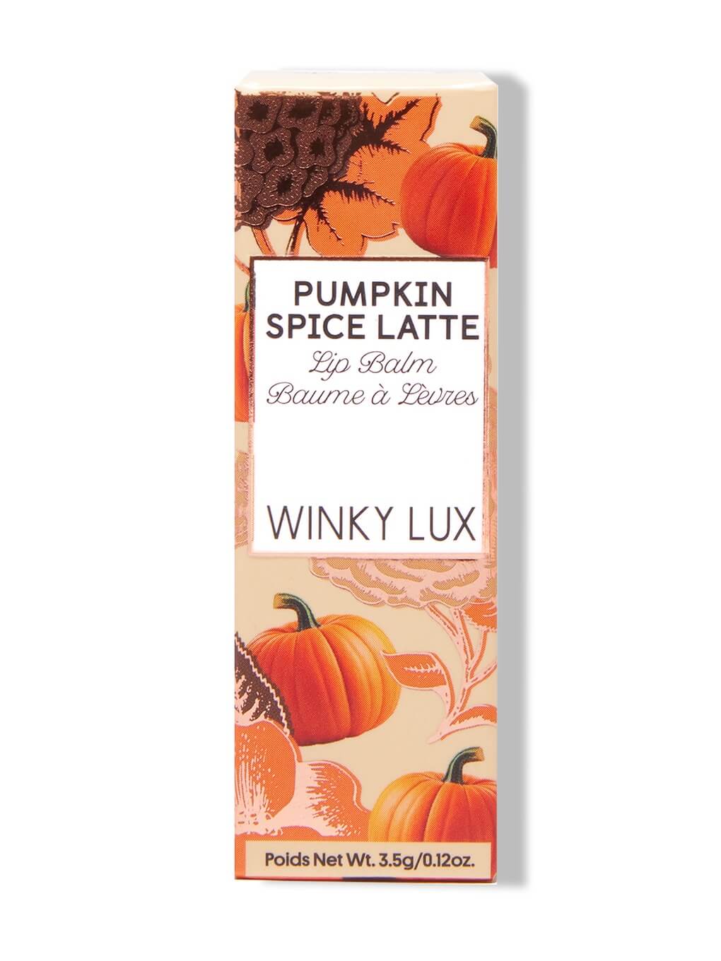 pumpkin spice latte lip balm in box on white background