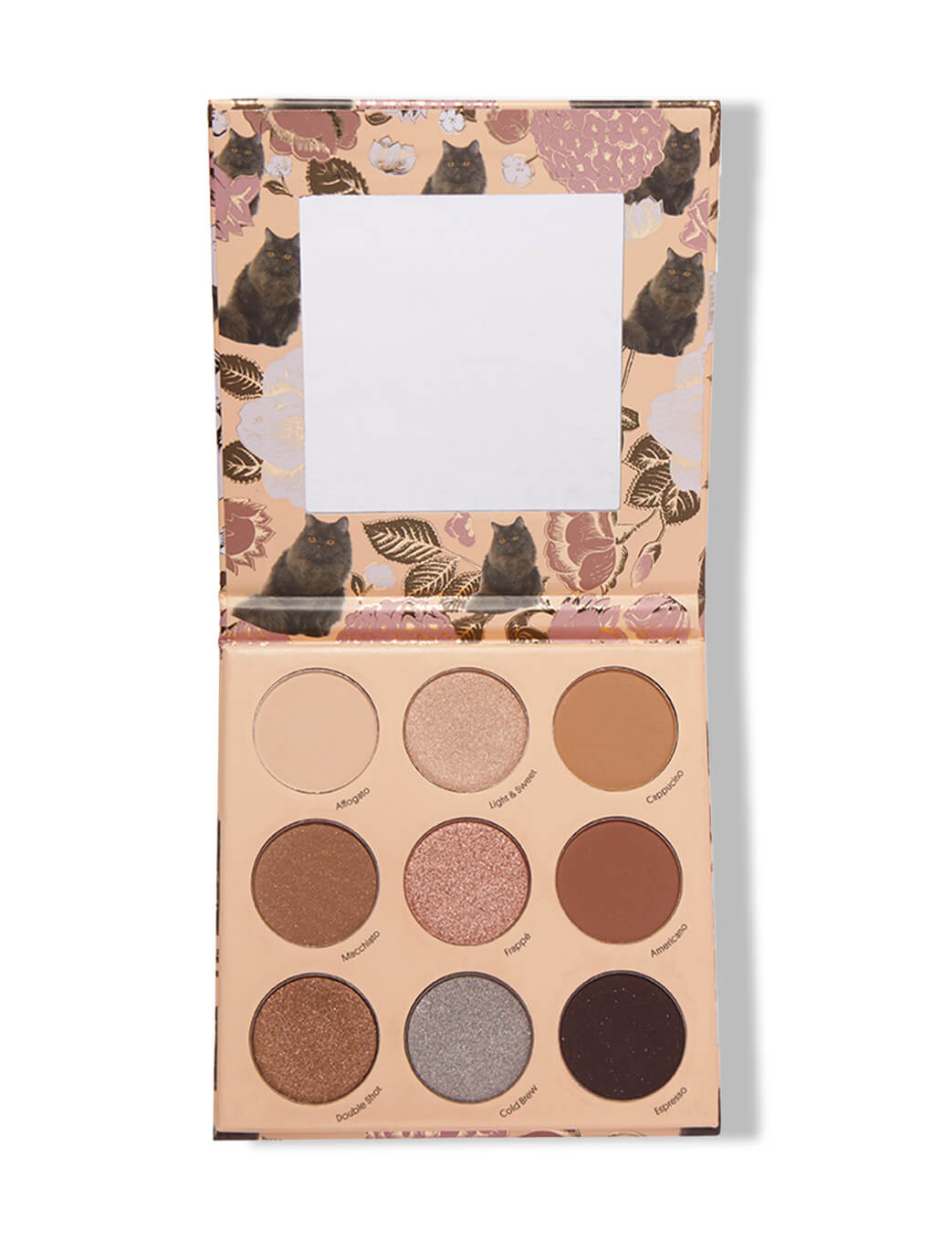 coffee kitten neutral eyeshadow palette on white background