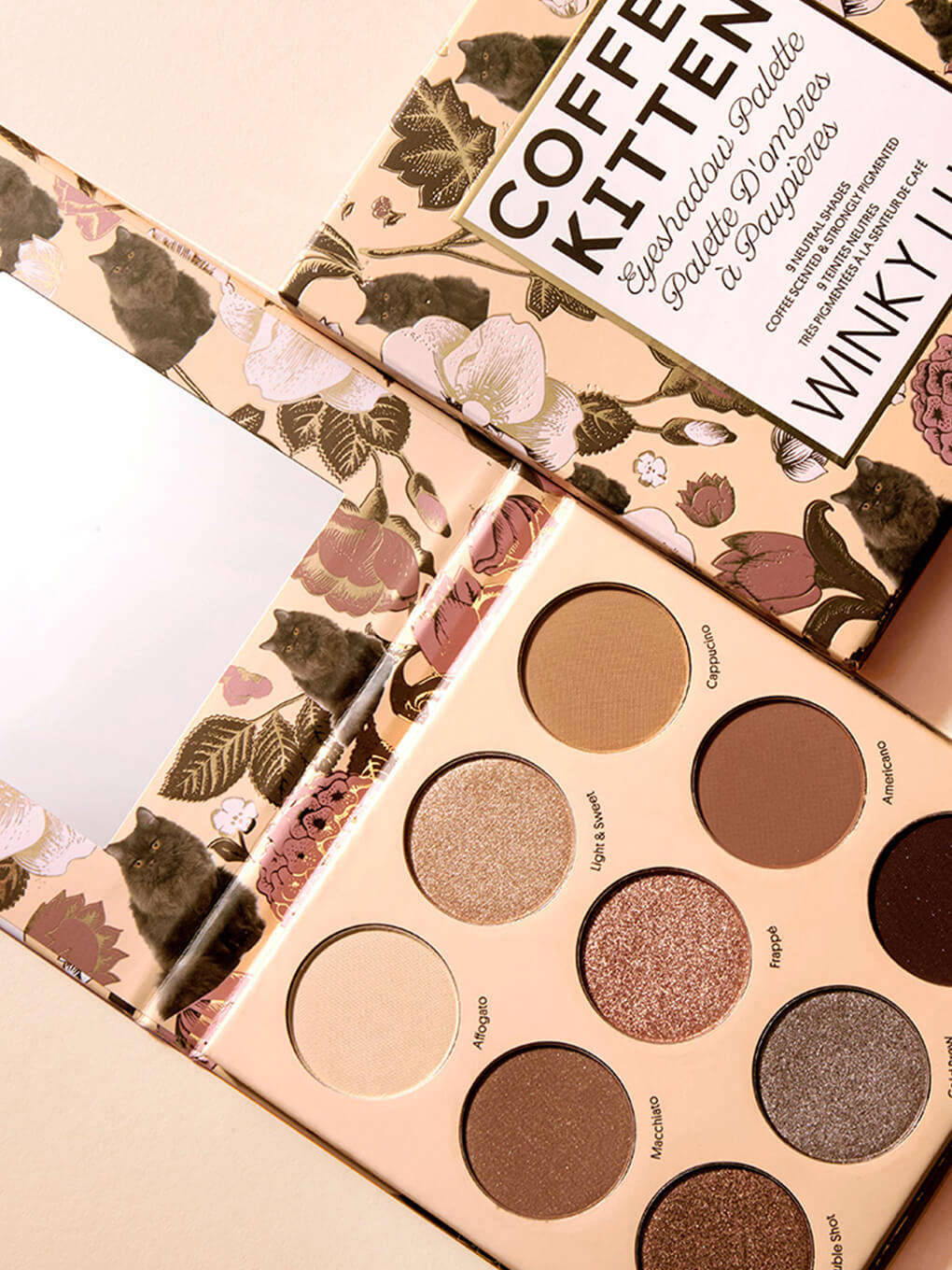 two coffee kitten neutral eyeshadow palettes side by side